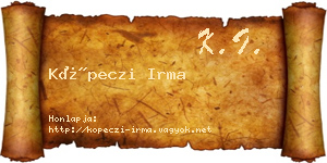Köpeczi Irma névjegykártya